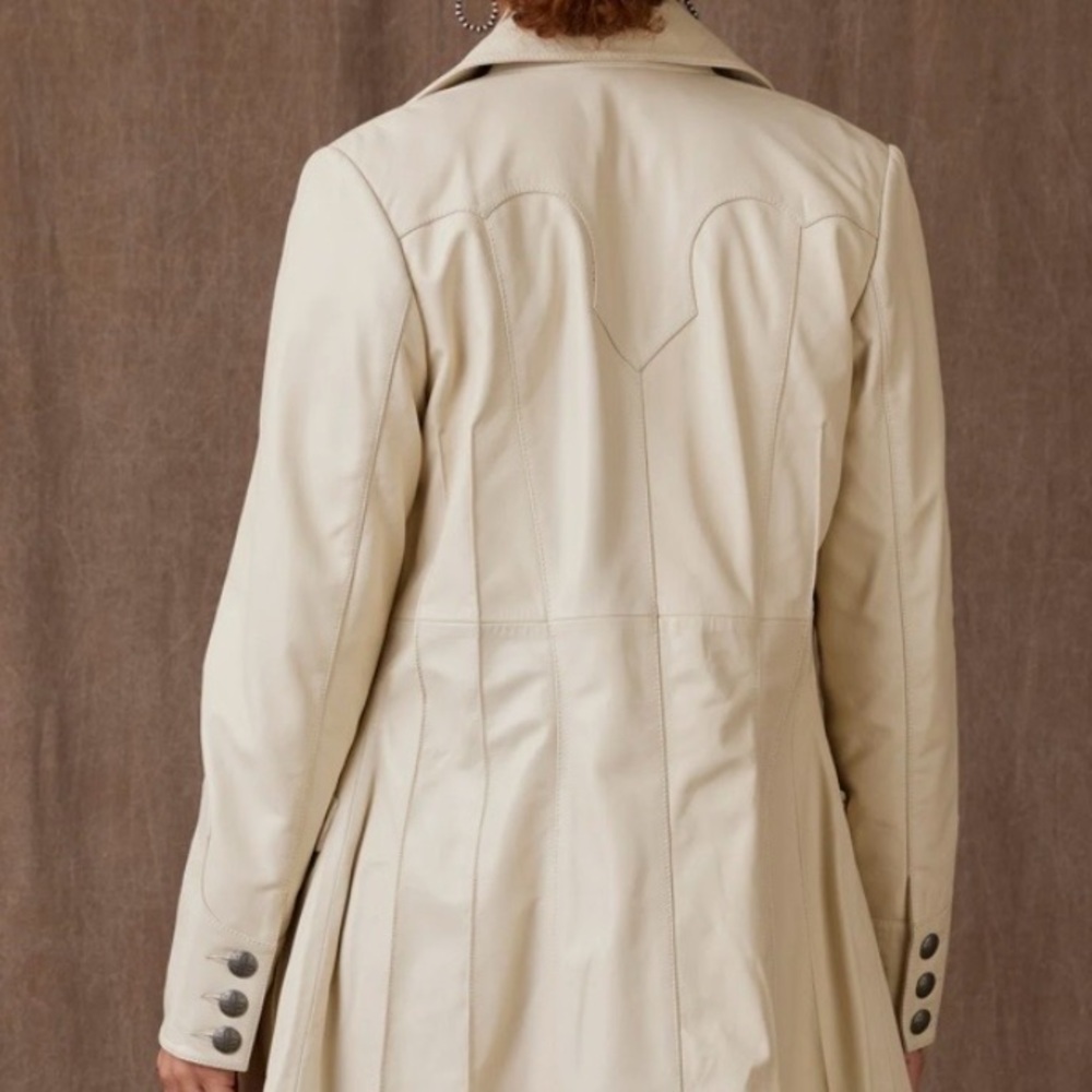 Double D Ranch buttery soft leather Bandit Trench Coat in Bone RTL $1295 L NWT - Picture 11 of 11